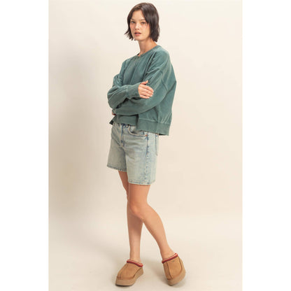 Oversized Crew Neck Sweatshirt With Raw Hem