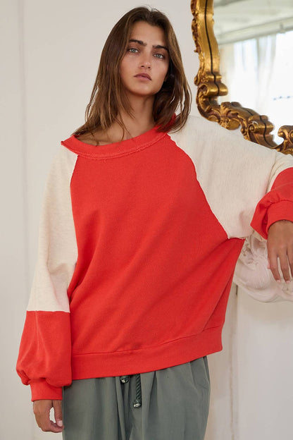 T2460 Contrast Detail French Terry Sweatshirt Top
