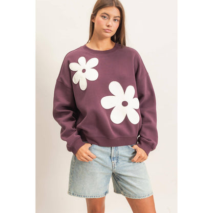 Floral Applique Crew Neck Sweatshirt
