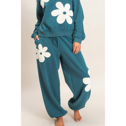 Floral Applique Drawstring Jogger Pants