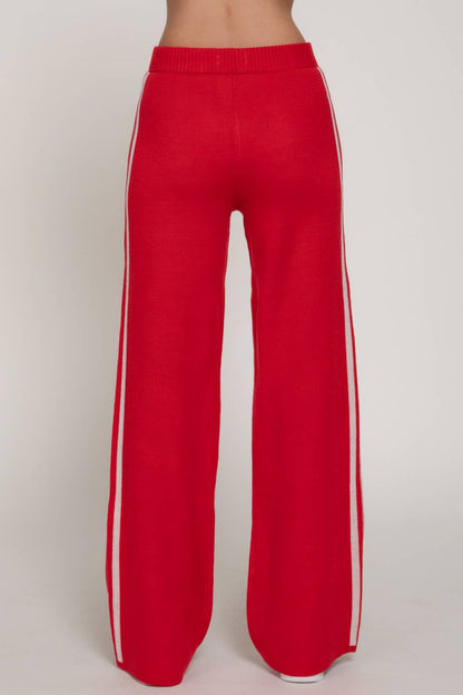 Straight Leg Knit Pants with Contrasting Side Stripes