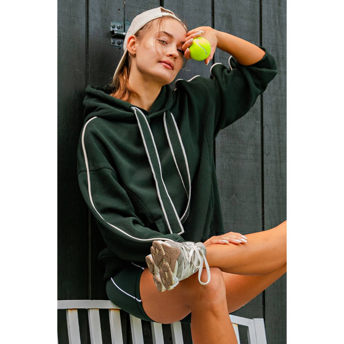 FLEECED TERRY OVERSIZED PIPING HOODIE