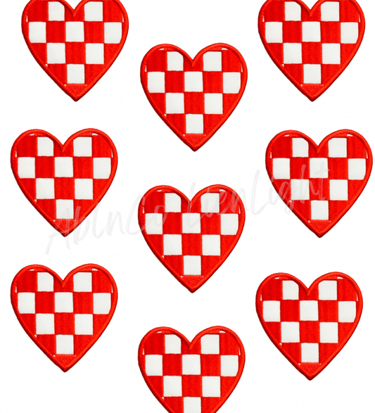 Red checkered heart patch iron on trucker hat patches 3”