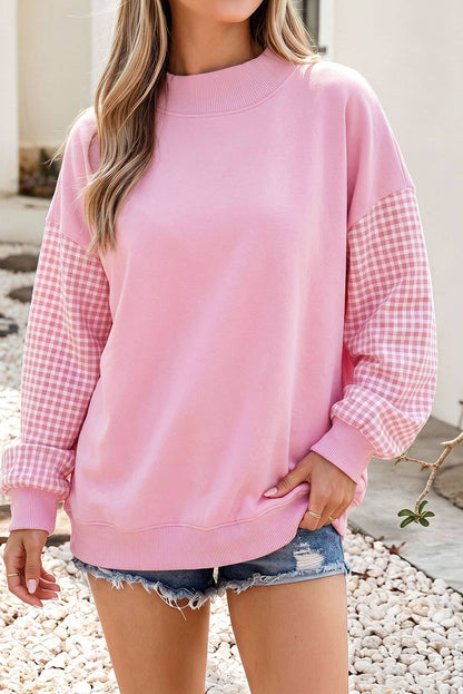 F/W26 NEW Plaid Sleeve Colorblock Mock Neck Sweatshirt| S-4X