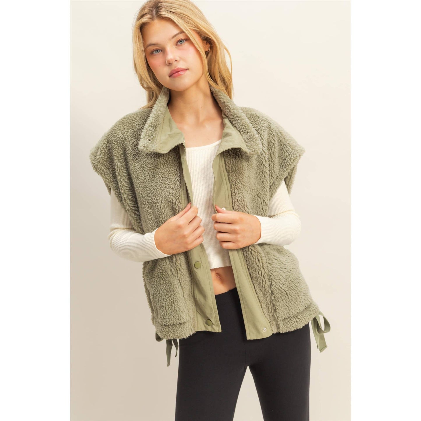 Cozy Mock Neck Sherpa Vest Jacket