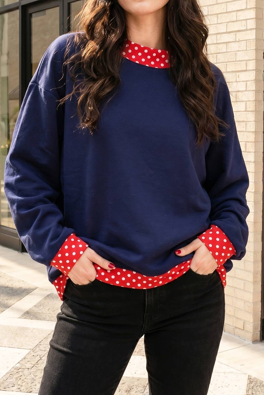 66 Plus Size Polka Dot Mock Neck Fleece Sweatshirt (S-4X)