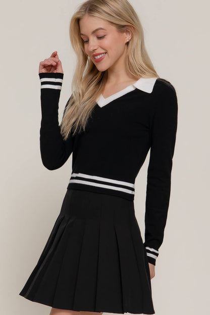 Long Sleeve Stripe Polo Sweater