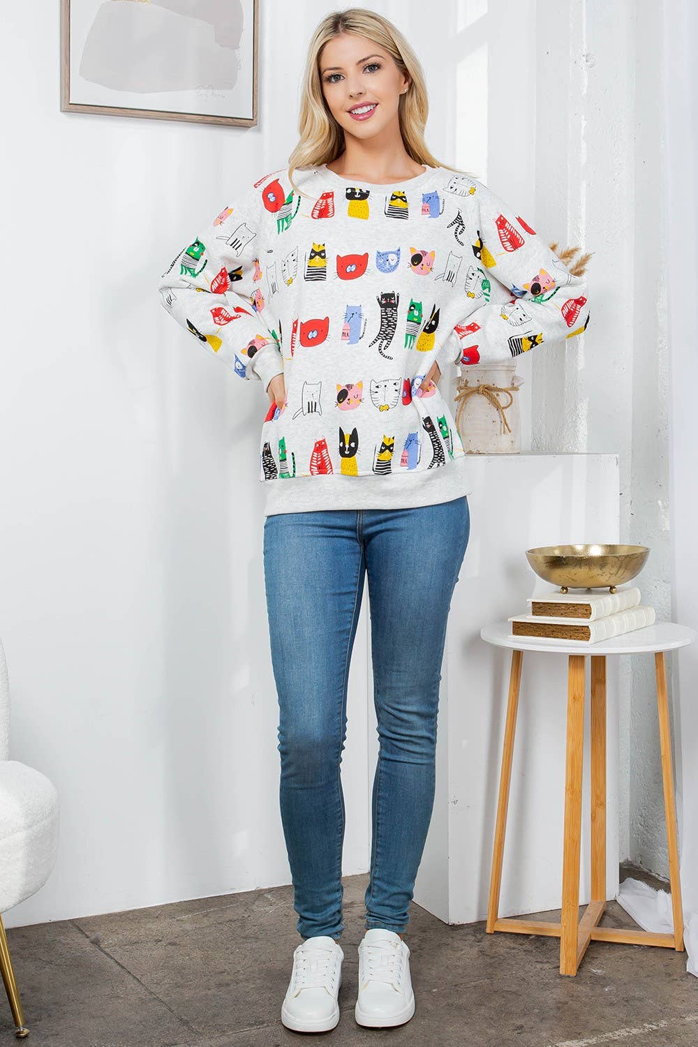 Colorful Cat Fleece Sweatshirt
