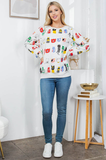 Colorful Cat Fleece Sweatshirt