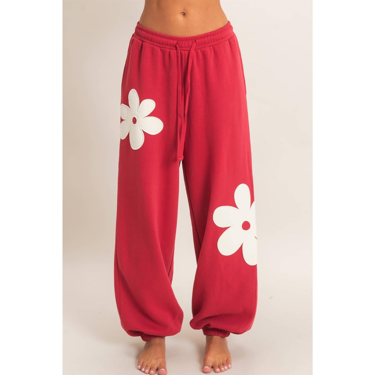 Floral Applique Drawstring Jogger Pants