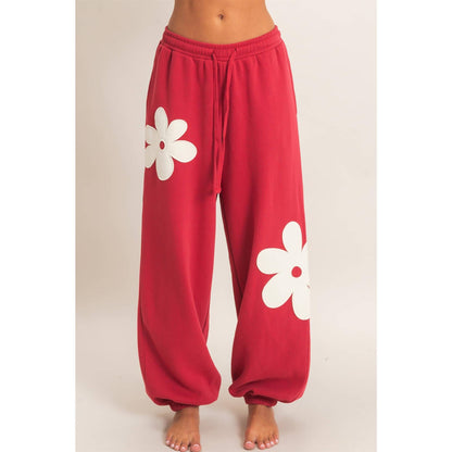 Floral Applique Drawstring Jogger Pants