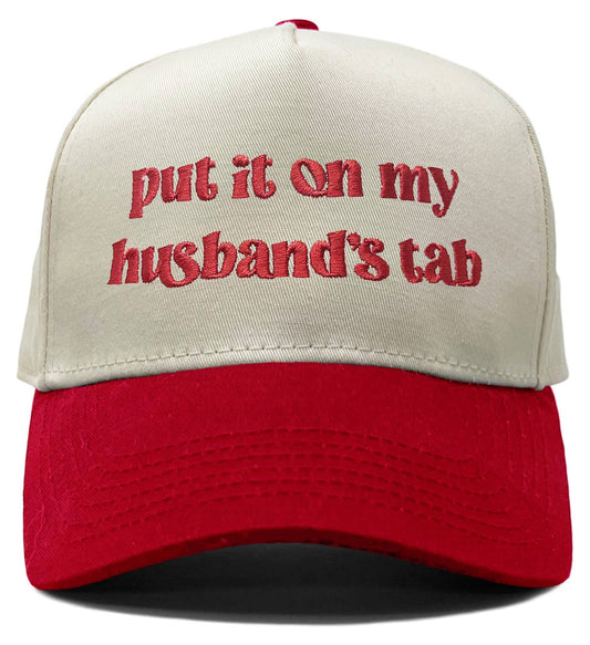 Two Tone Cap - Put It on My Husbands Tab - Beige/Red