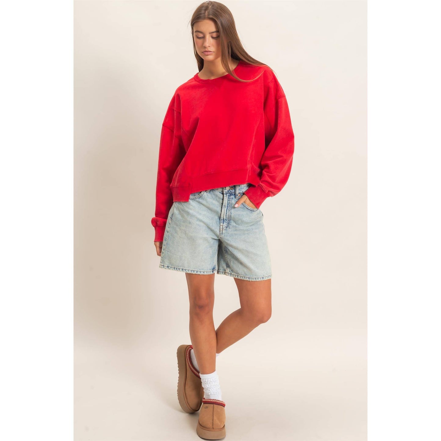 Acid Wash Seam Detail Crew Neck Sweatshirt