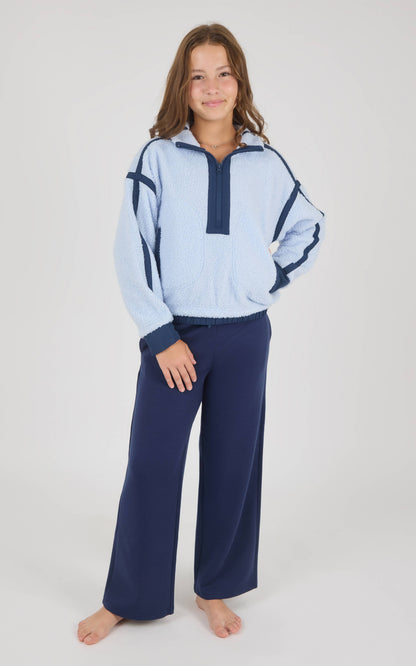 Tween Girls Trendy Contrast Sherpa Half Zip and Flare Pants