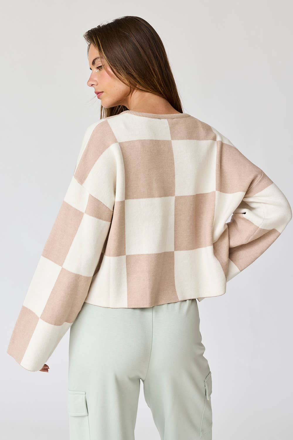 PT16257 - Sarah Round Neck Checkered LS Top