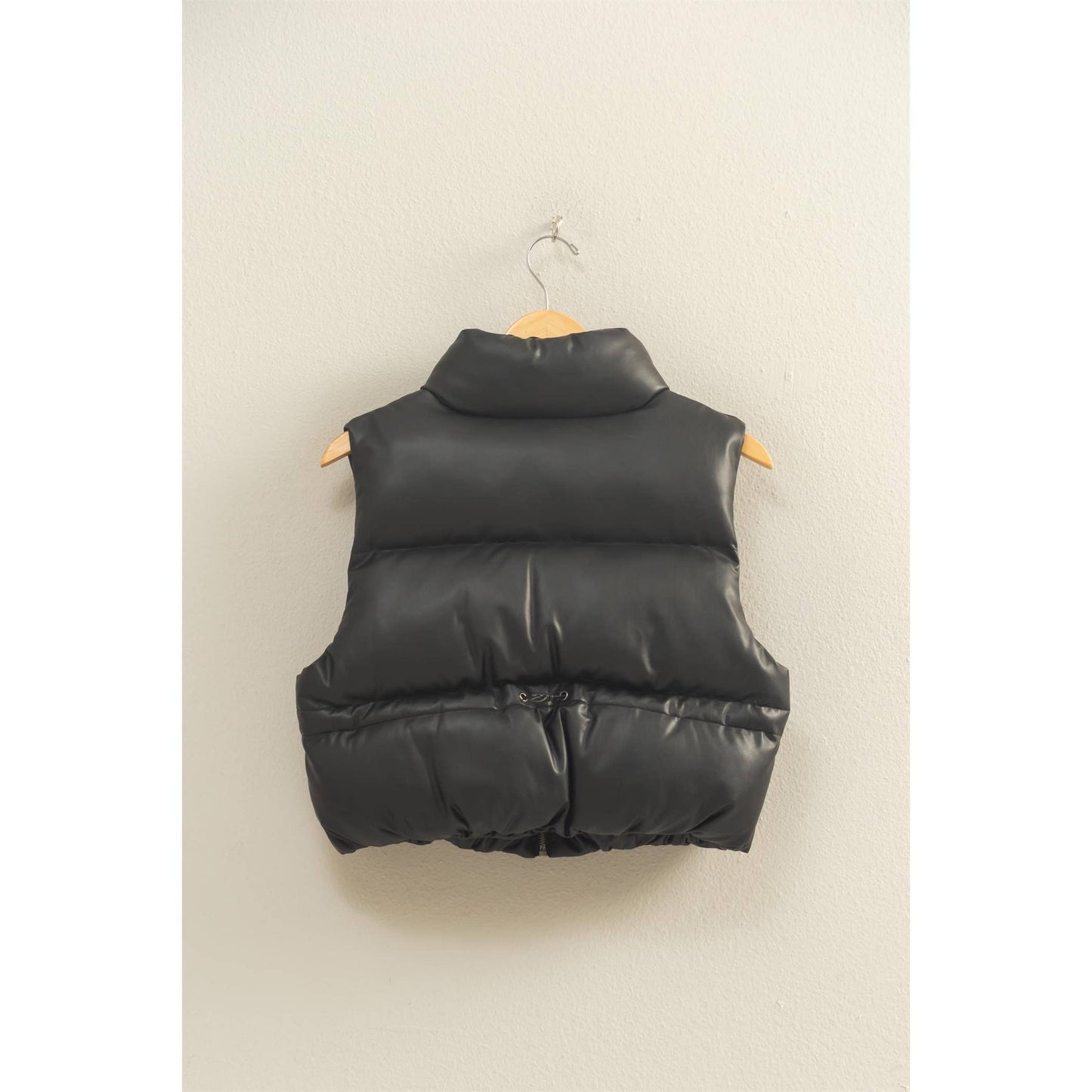 Faux Leather Cropped Puffer Vest
