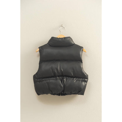 Faux Leather Cropped Puffer Vest