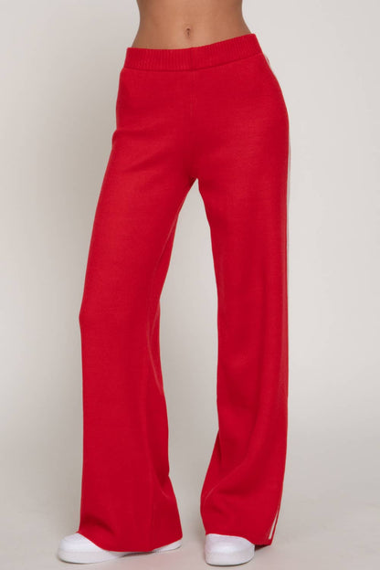 Straight Leg Knit Pants with Contrasting Side Stripes
