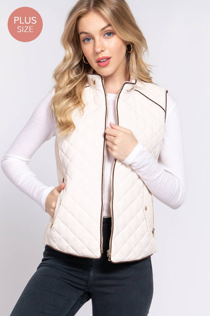 Suede Piping Quilted Padding Vest