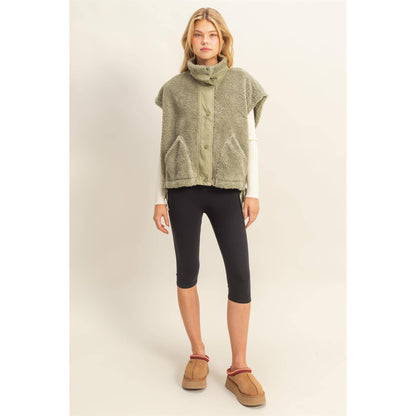 Cozy Mock Neck Sherpa Vest Jacket