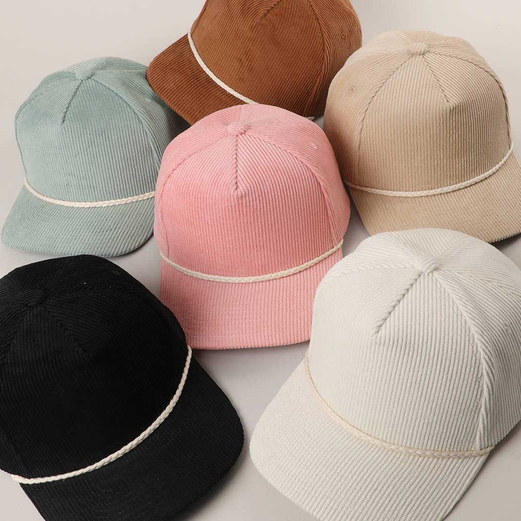 Solid Color Corduroy 5 Panel Rope Trucker Hat