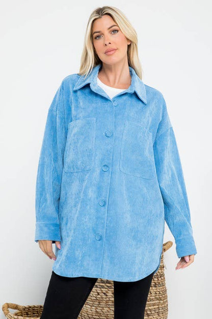 Oversized 4 Pockets Corduroy Shacket