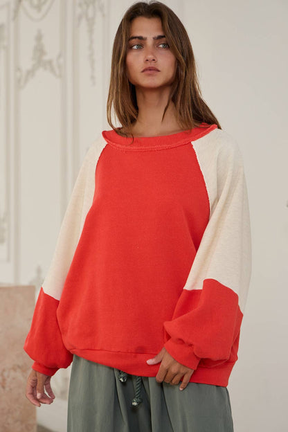 T2460 Contrast Detail French Terry Sweatshirt Top