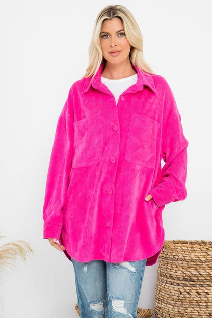 Oversized 4 Pockets Corduroy Shacket
