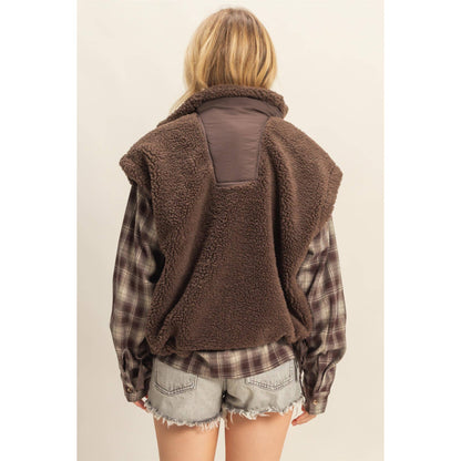 Cozy Mock Neck Sherpa Vest Jacket
