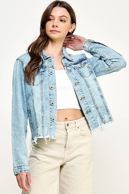 Plus Ladies Denim Jack with Distressed