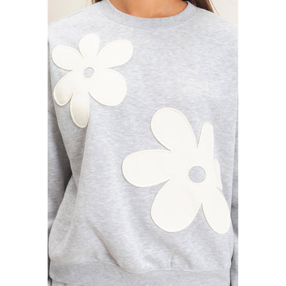 Floral Applique Crew Neck Sweatshirt