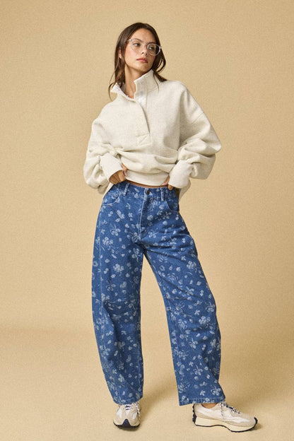 PT18729 - High Collar Half Button-Up Relaxed Fit Pullover