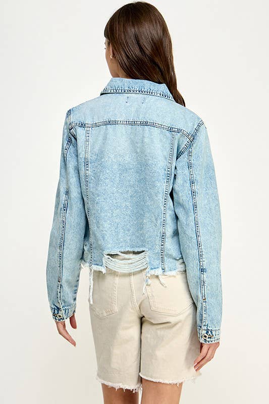 Plus Ladies Denim Jack with Distressed