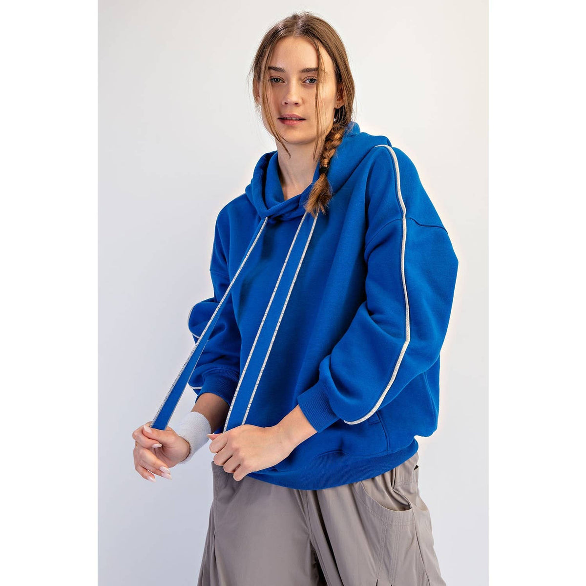 FLEECED TERRY OVERSIZED PIPING HOODIE