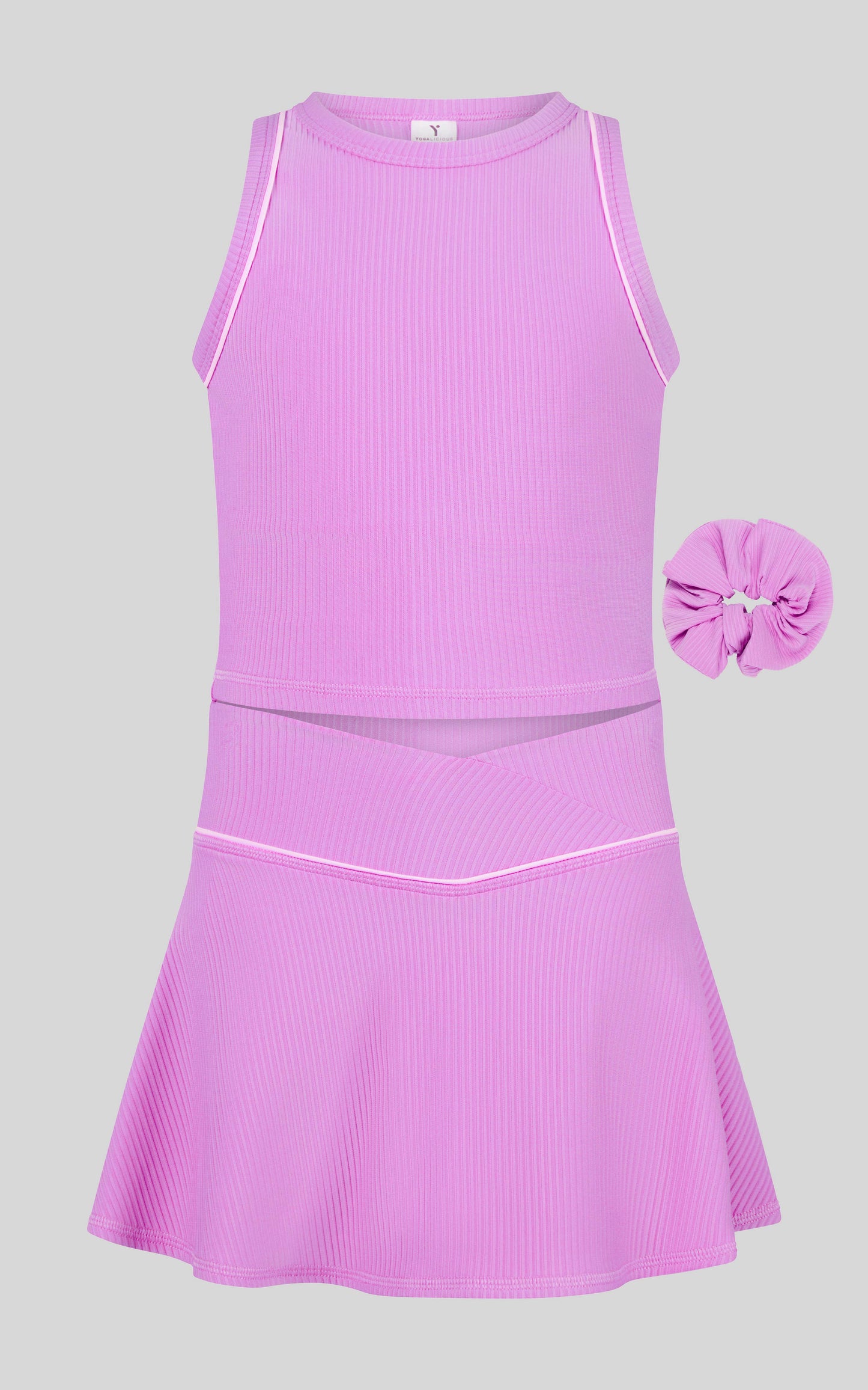 Little Girl Rib Tank Top and Crossover Skorts with Piping