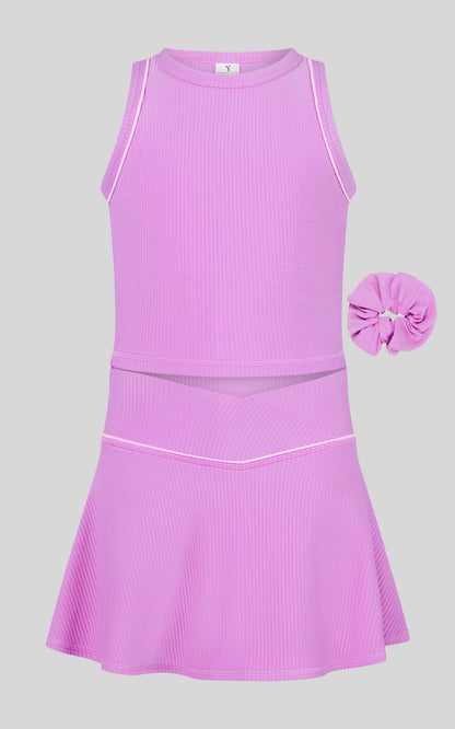 Little Girl Rib Tank Top and Crossover Skorts with Piping