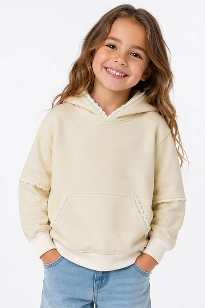 GKJ-Q27-38870B-BEI Girl's Pullover Hoodie w/Crochet Trim