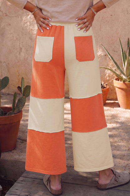 66 High Waist Color Block Patchwork Wide Leg Pants (S-XL)