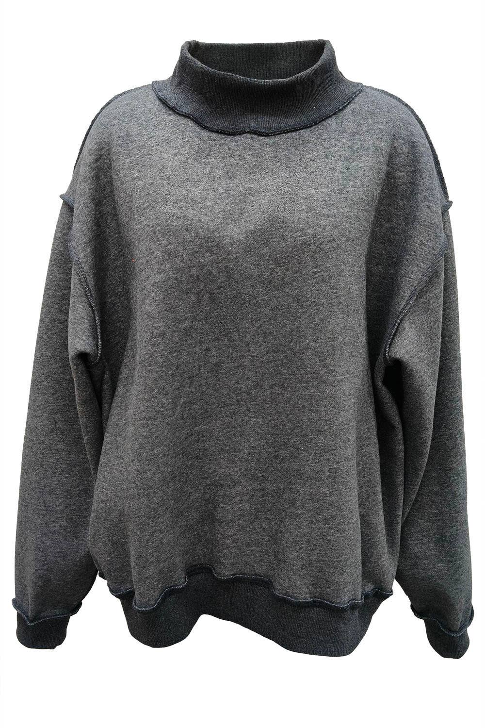 IT2594-BLANK2 Solid Reversible Mock Neck Sweatshirt Top