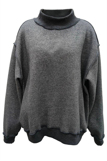 IT2594-BLANK2 Solid Reversible Mock Neck Sweatshirt Top