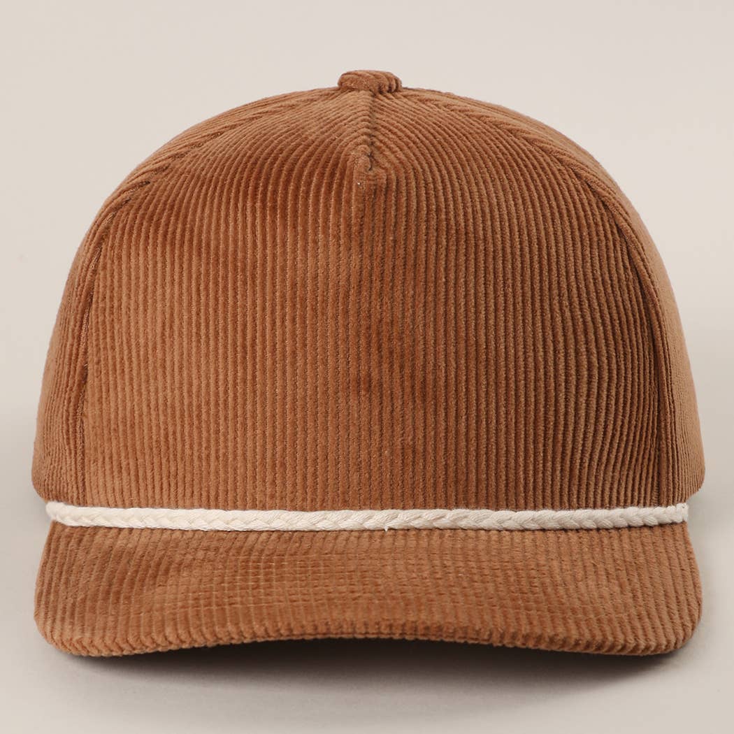 Solid Color Corduroy 5 Panel Rope Trucker Hat