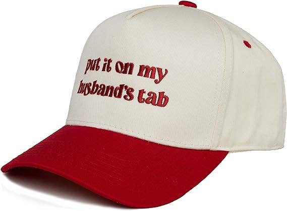 Two Tone Cap - Put It on My Husbands Tab - Beige/Red