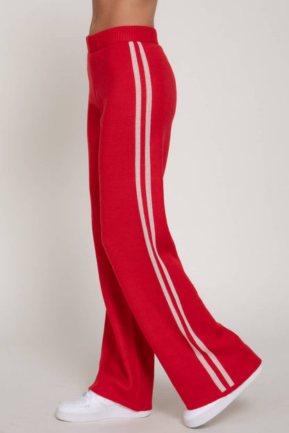 Straight Leg Knit Pants with Contrasting Side Stripes