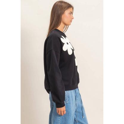Floral Applique Crew Neck Sweatshirt