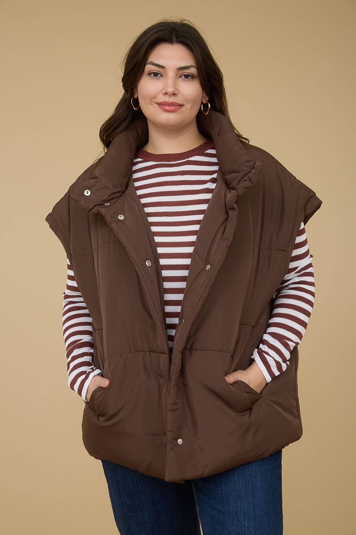 PLUS OVERSIZED SNAP BUTTON PUFFER VEST