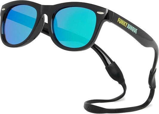 Kids Flexible Wire Sunglasses - Black/Green Mirror Lenses