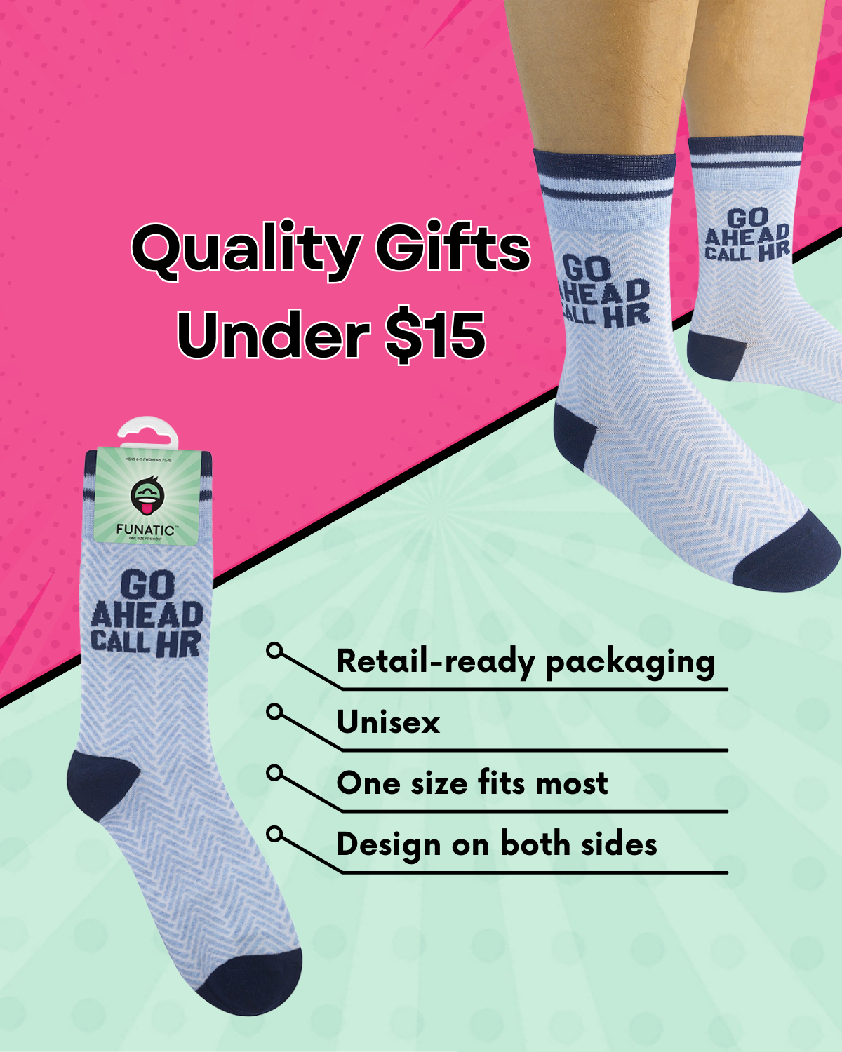Go Ahead Call Hr Socks | Funny Unisex | Fun Socks | Funatic