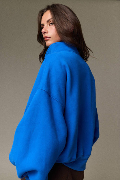 PT18729 - High Collar Half Button-Up Relaxed Fit Pullover