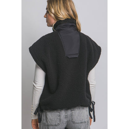 Sherpa Oversized Vest Button Tabs with Pockets