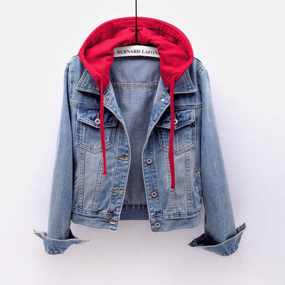 Women Casual Long Sleeve Denim Hoodie Jacket